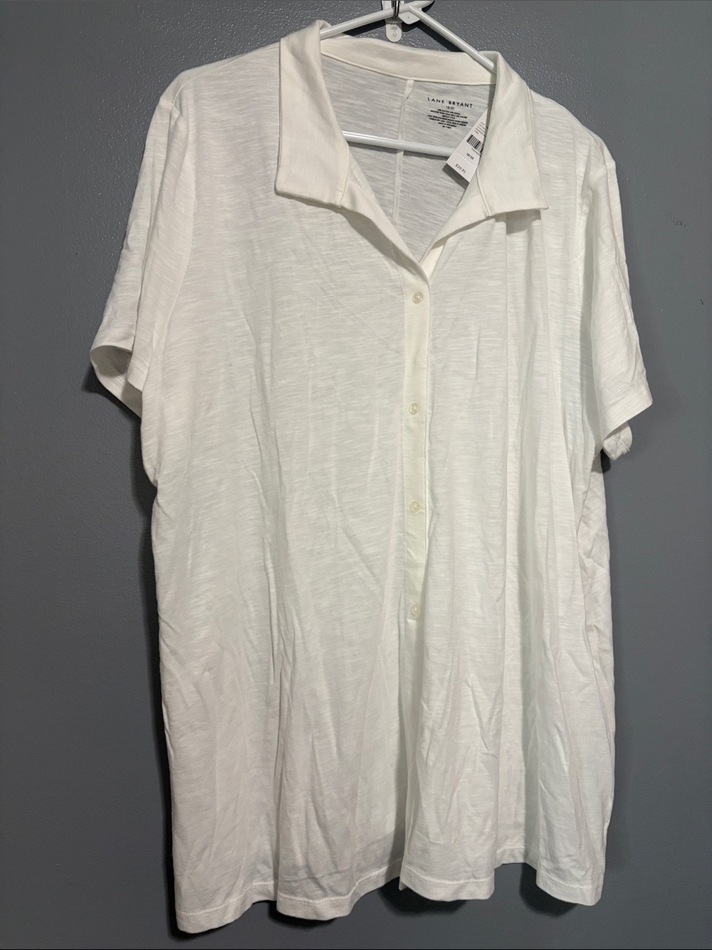 Lane Bryant White Short-Sleeve Casual Button-Down Shirt
